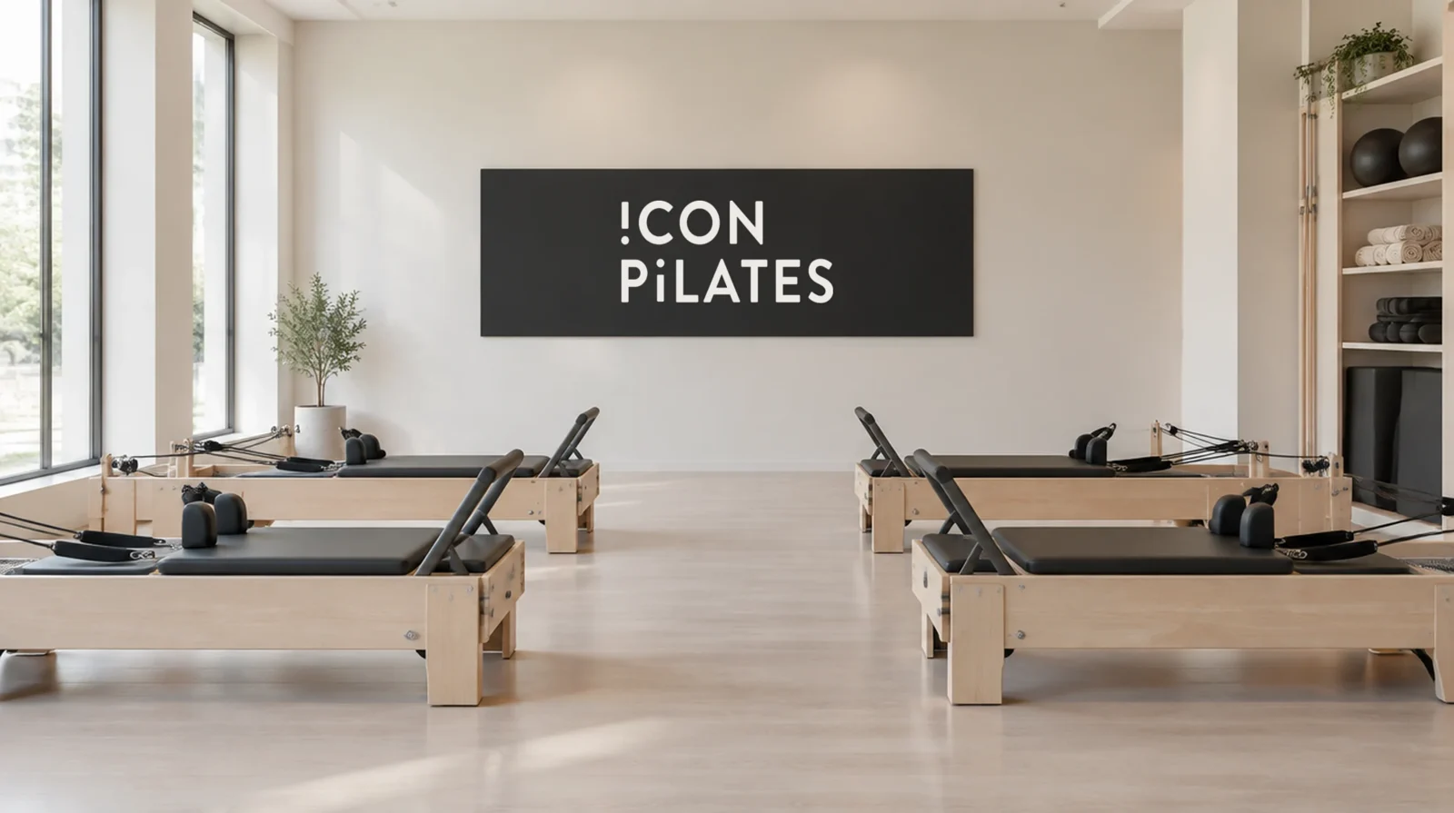 Icon Pilates sign in a pilates studio (mockup)