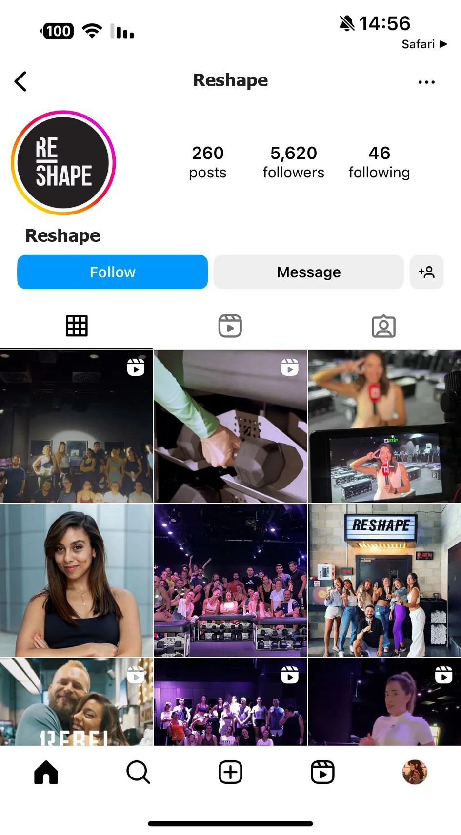 פרופיל האינסטגרם של Reshape